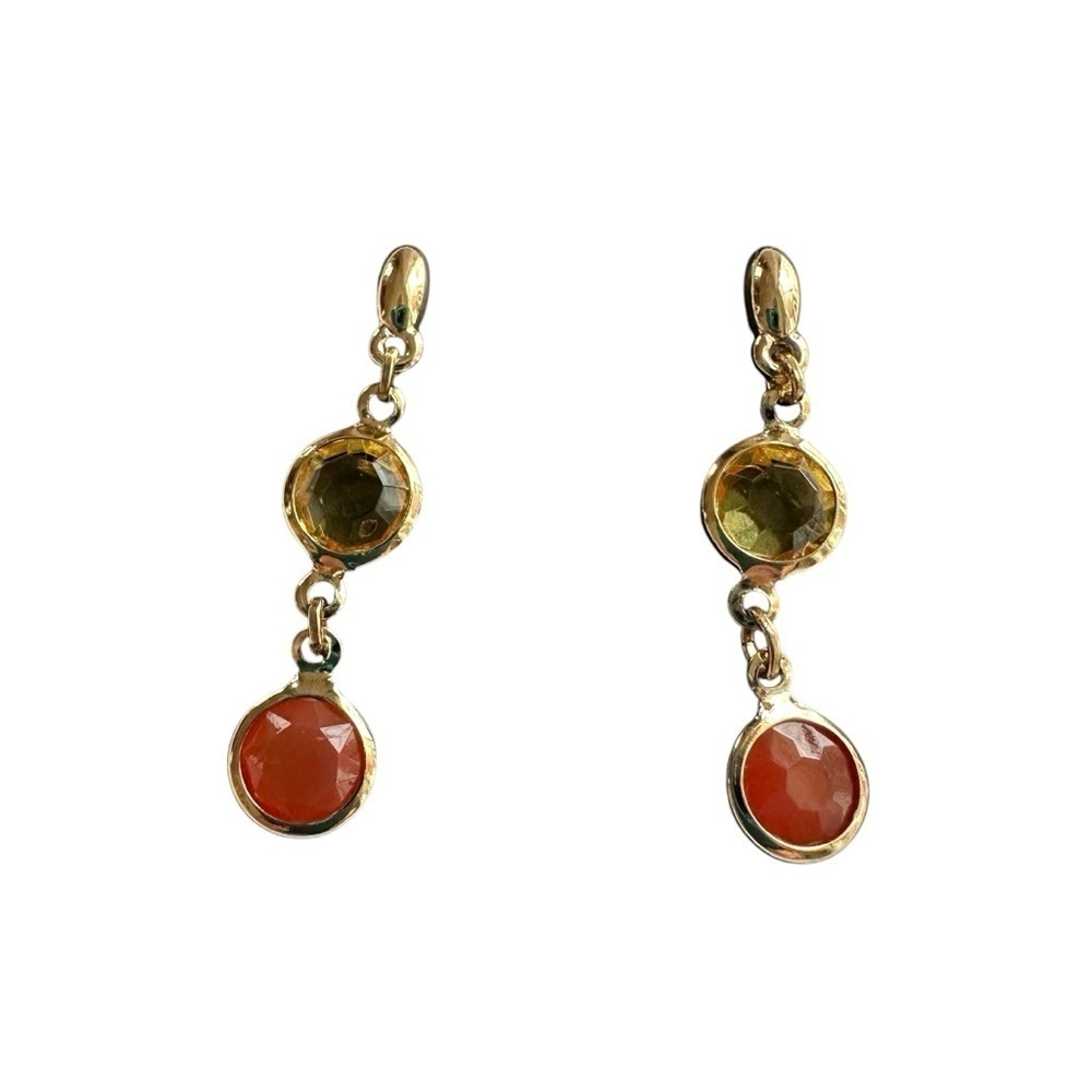 Beautiful 14K Gold Tone Green and Peach Dangle Earrings